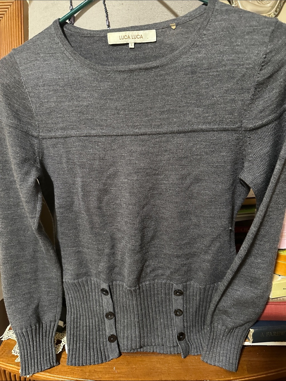 Luca Luca Women's Gray Rib-Trim Knit Sweater 100% Wool Size S